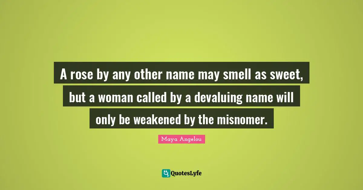 A rose by any other name may smell as sweet, but a woman called by a devaluing name will only be weakened by the misnomer.