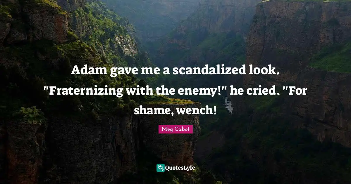Adam gave me a scandalized look. "Fraternizing with the enemy!" he cried. "For shame, wench!
