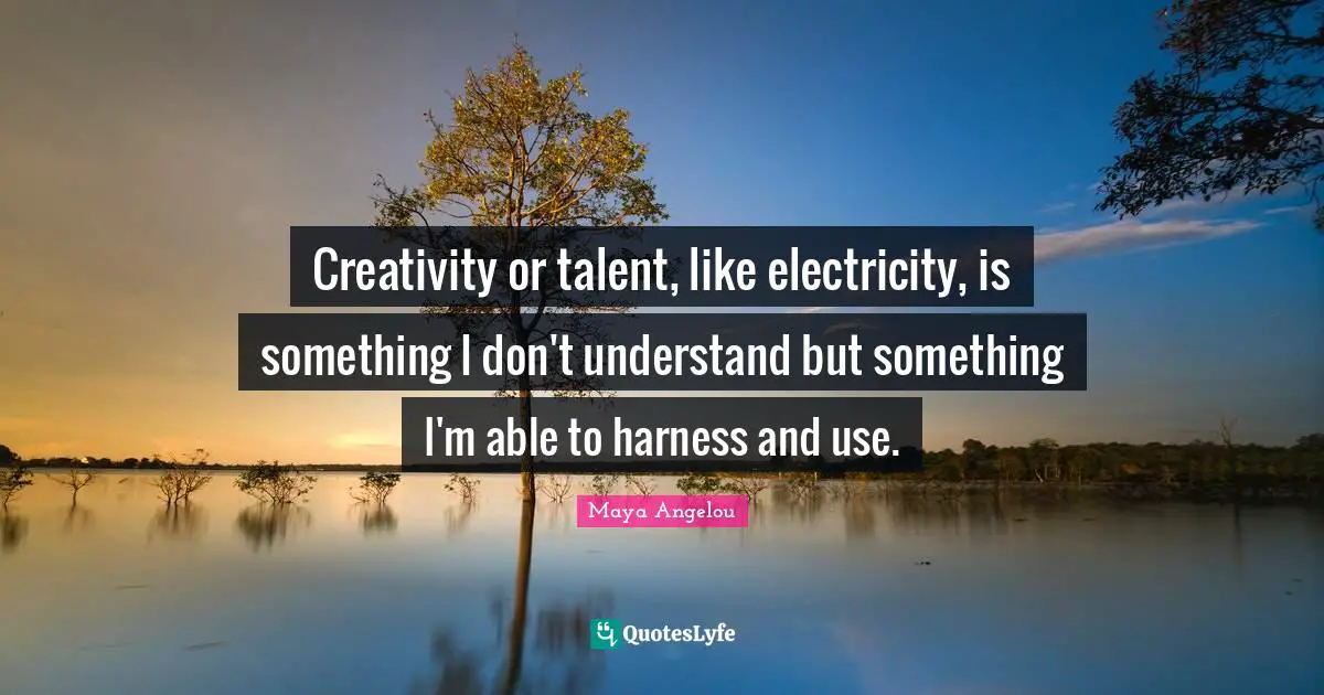 Creativity or talent, like electricity, is something I don't understand but something I'm able to harness and use.