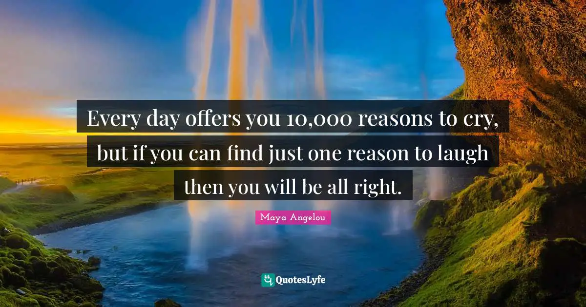 Every day offers you 10,000 reasons to cry, but if you can find just one reason to laugh then you will be all right.