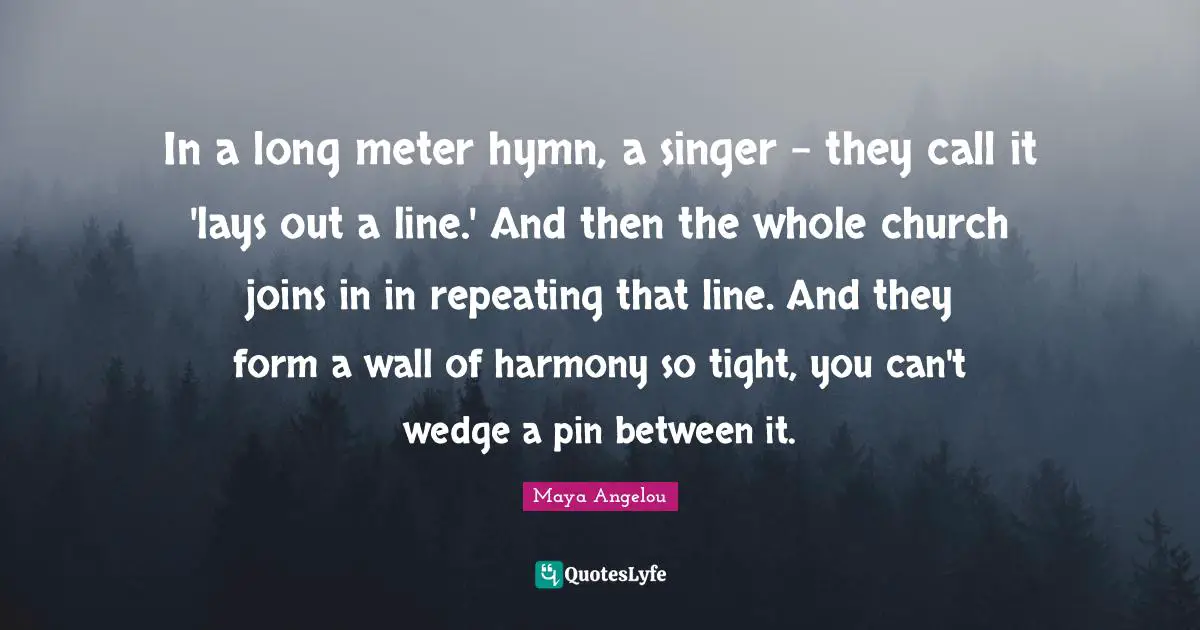 In a long meter hymn, a singer - they call it 'lays out a line.' And then the whole church joins in in repeating that line. And they form a wall of harmony so tight, you can't wedge a pin between it.