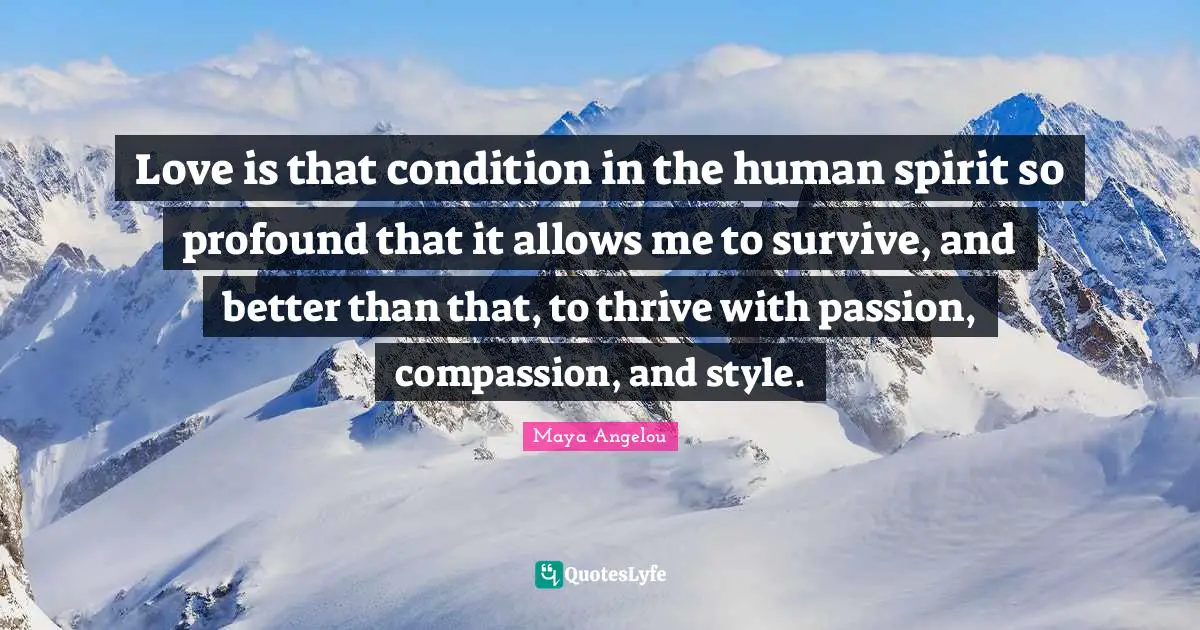 Love is that condition in the human spirit so profound that it allows me to survive, and better than that, to thrive with passion, compassion, and style.