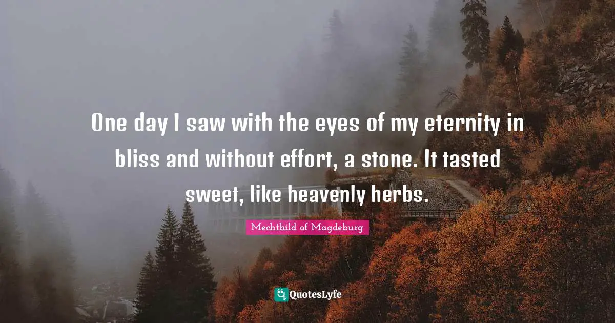 One day I saw with the eyes of my eternity in bliss and without effort, a stone. It tasted sweet, like heavenly herbs.