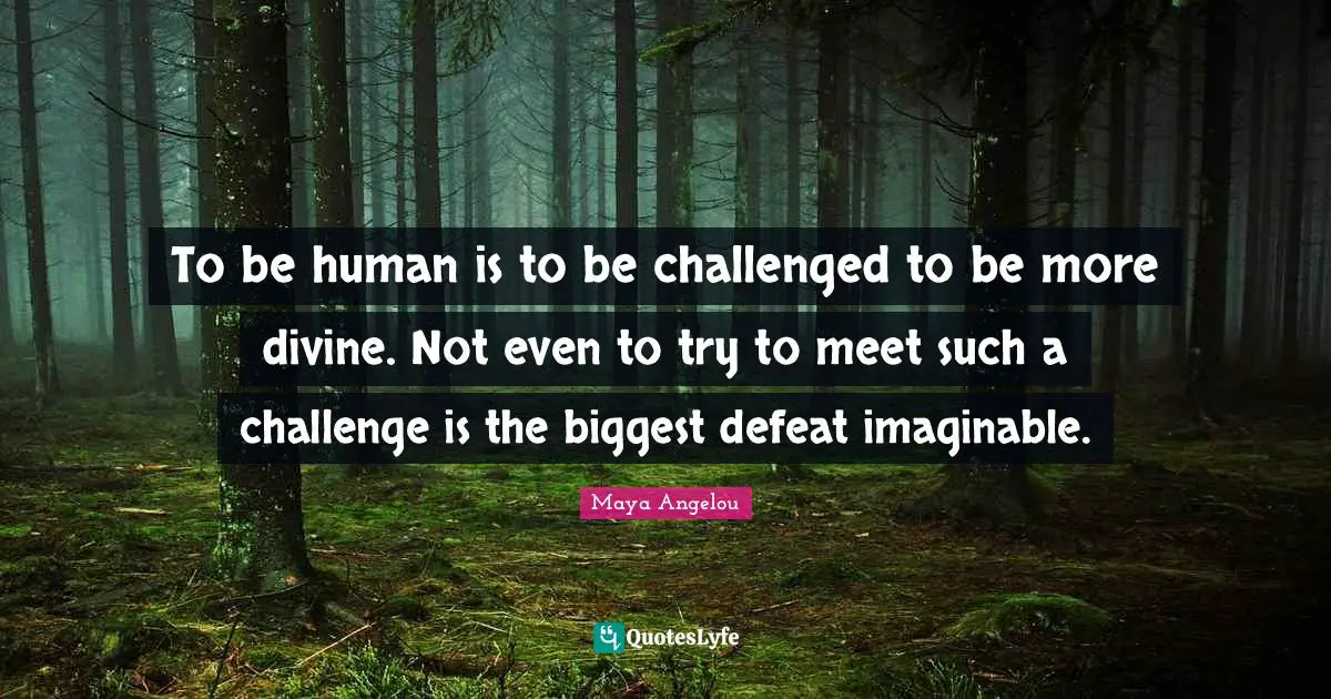 To be human is to be challenged to be more divine. Not even to try to meet such a challenge is the biggest defeat imaginable.