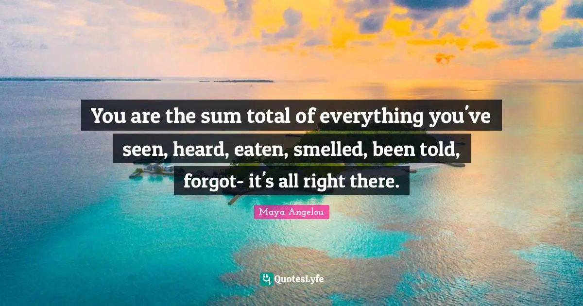 You are the sum total of everything you've seen, heard, eaten, smelled, been told, forgot- it's all right there.