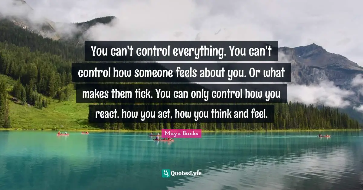 You can't control everything. You can't control how someone feels about you. Or what makes them tick. You can only control how you react, how you act, how you think and feel.
