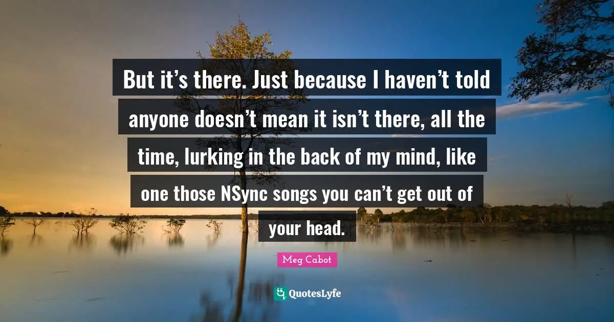 But it’s there. Just because I haven’t told anyone doesn’t mean it isn’t there, all the time, lurking in the back of my mind, like one those NSync songs you can’t get out of your head.