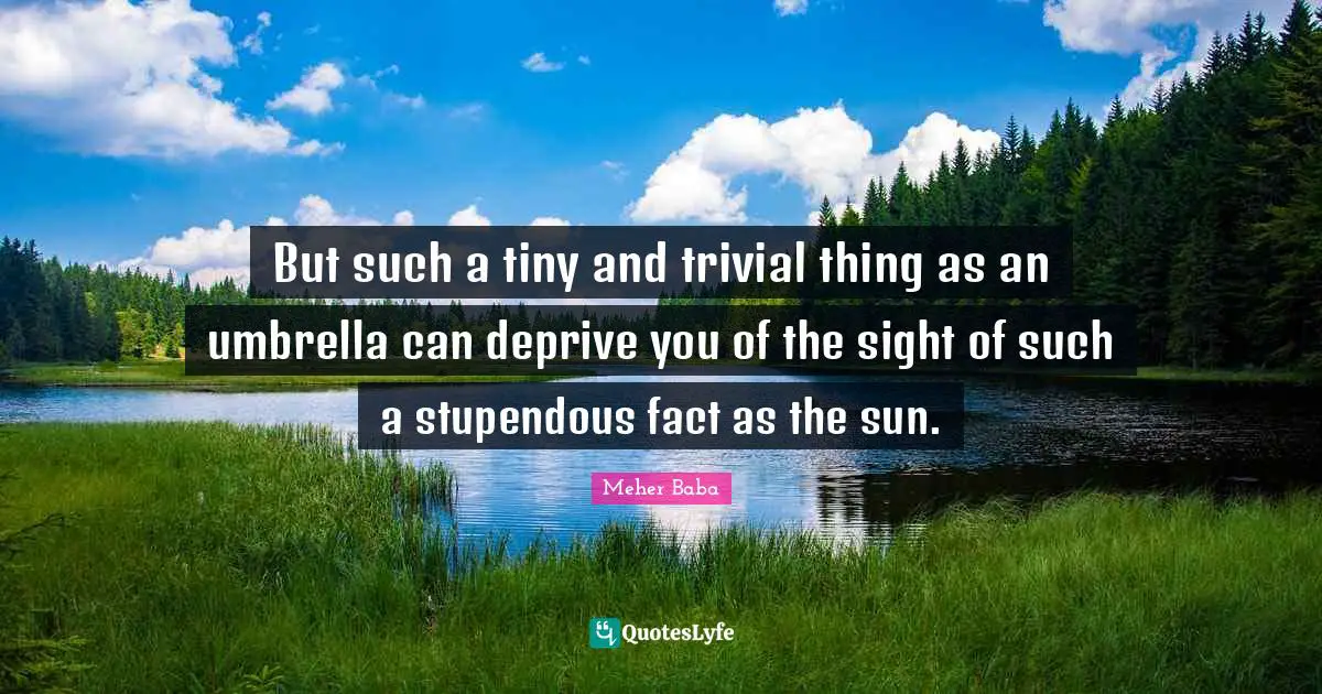 Meher Baba Quotes: "But such a tiny and trivial thing as an umbrella can deprive you of the sight of such a stupendous fact as the sun."