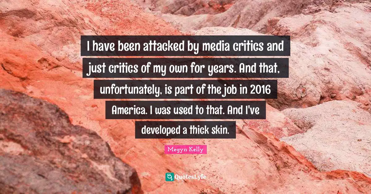 I have been attacked by media critics and just critics of my own for years. And that, unfortunately, is part of the job in 2016 America. I was used to that. And I've developed a thick skin.