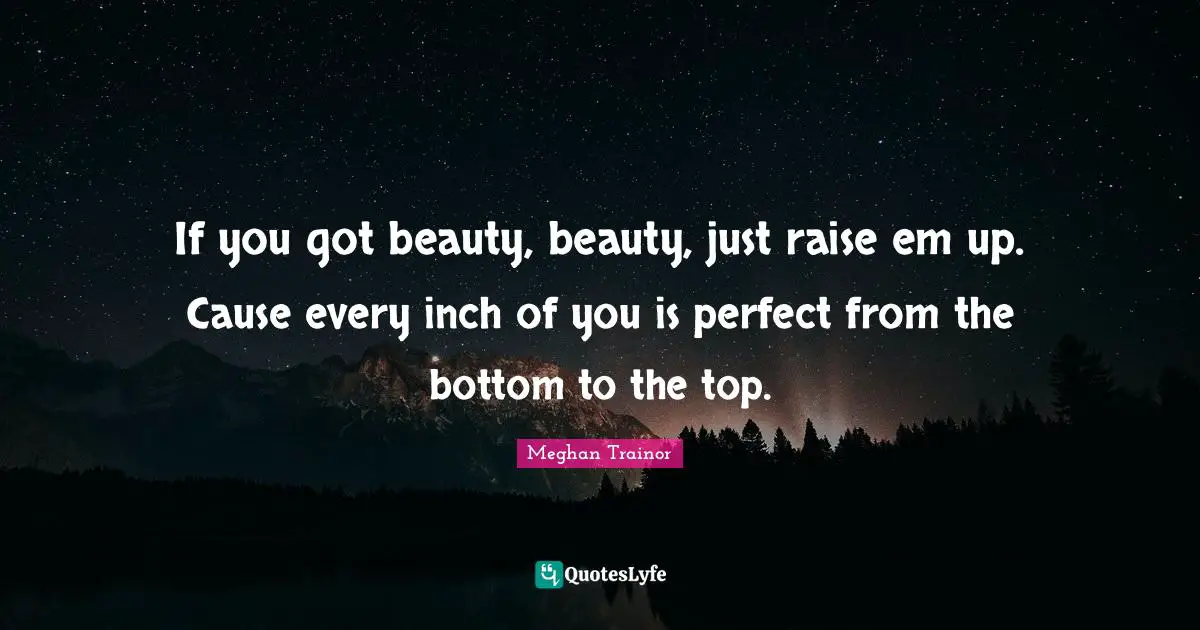 If you got beauty, beauty, just raise em up. Cause every inch of you is perfect from the bottom to the top.