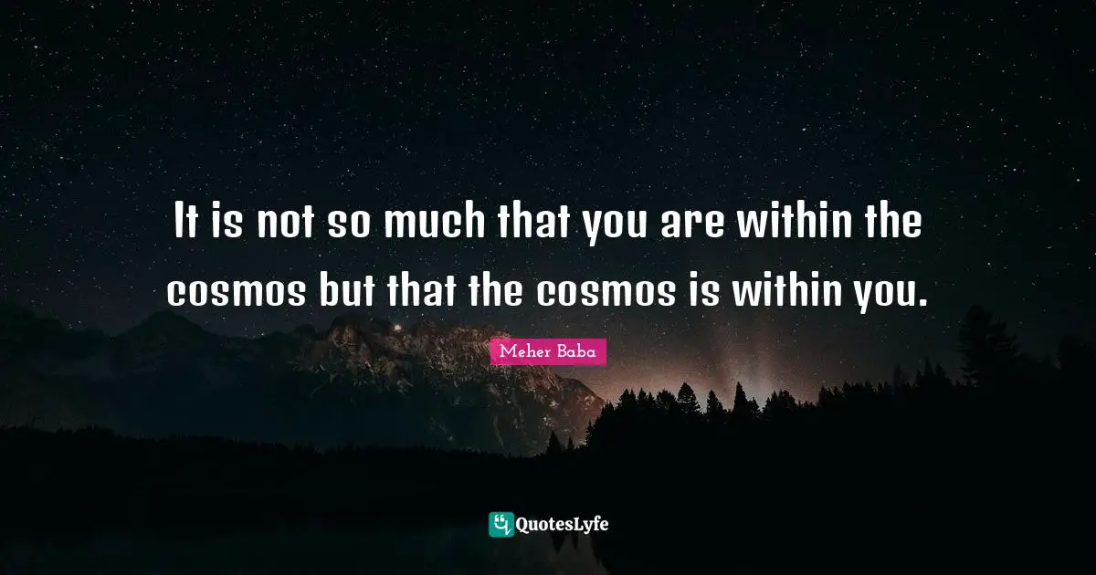 Meher Baba Quotes: "It is not so much that you are within the cosmos but that the cosmos is within you."