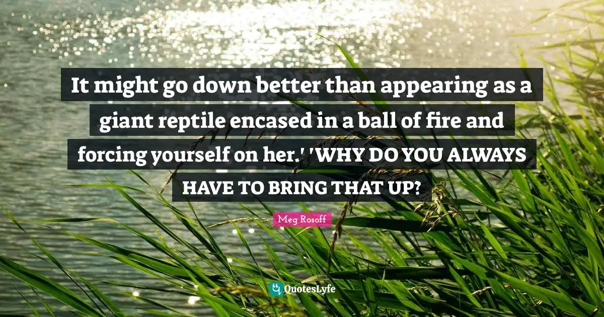 It might go down better than appearing as a giant reptile encased in a ball of fire and forcing yourself on her.' 'WHY DO YOU ALWAYS HAVE TO BRING THAT UP?