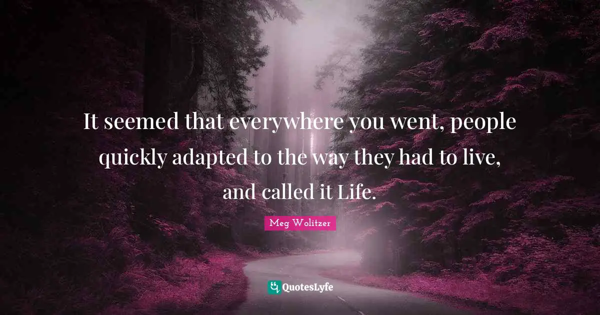It seemed that everywhere you went, people quickly adapted to the way they had to live, and called it Life.