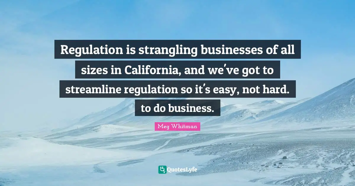 Regulation is strangling businesses of all sizes in California, and we've got to streamline regulation so it's easy, not hard. to do business.