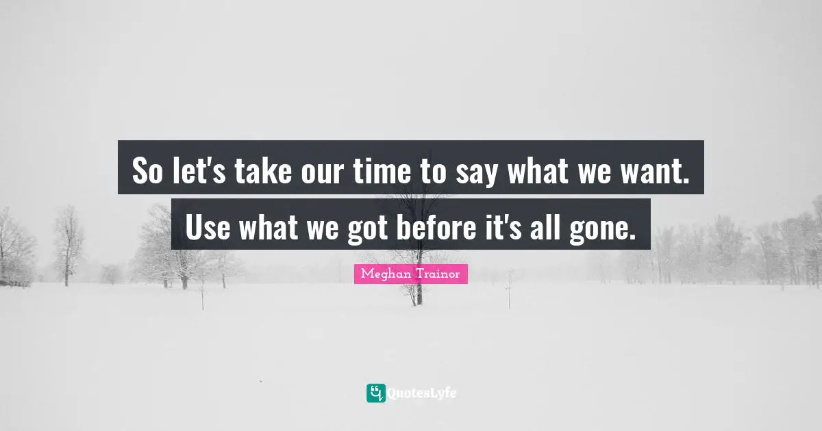 So let's take our time to say what we want. Use what we got before it's all gone.