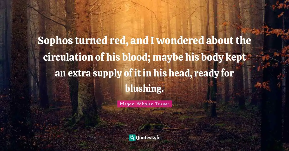 Sophos turned red, and I wondered about the circulation of his blood; maybe his body kept an extra supply of it in his head, ready for blushing.