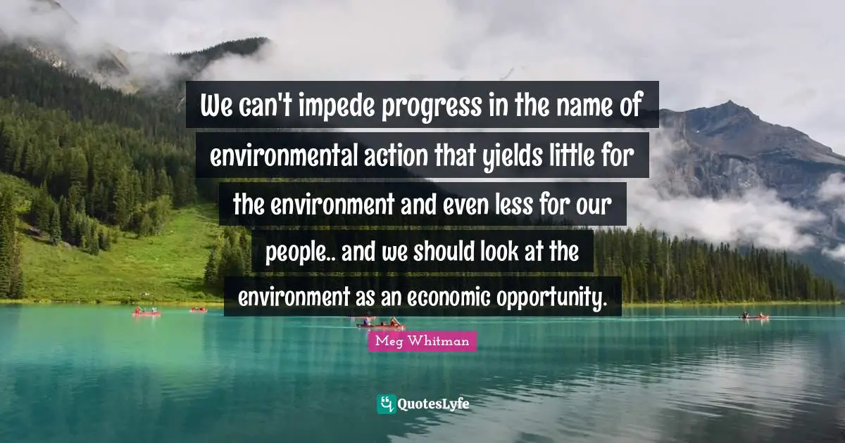 We can't impede progress in the name of environmental action that yields little for the environment and even less for our people.. and we should look at the environment as an economic opportunity.