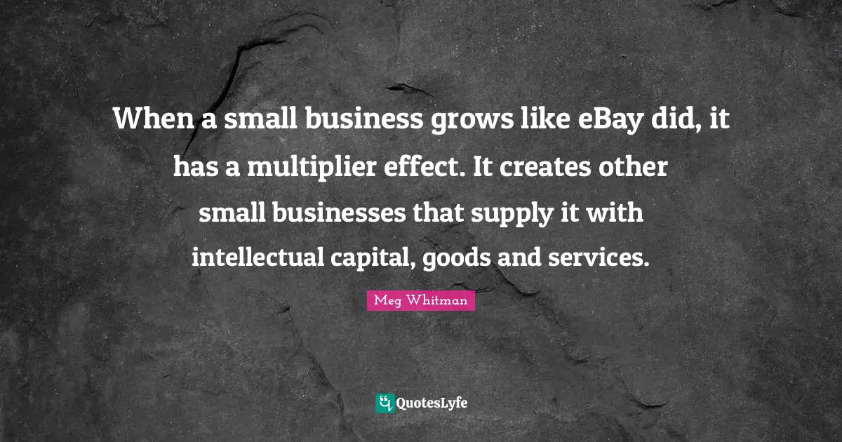 When a small business grows like eBay did, it has a multiplier effect. It creates other small businesses that supply it with intellectual capital, goods and services.