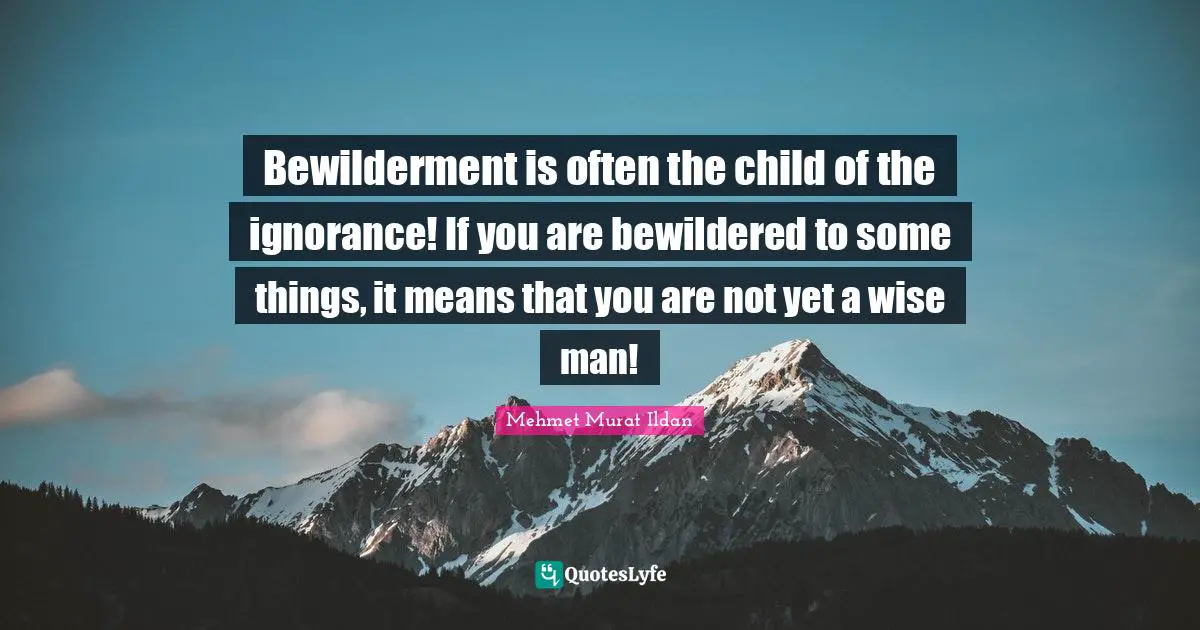 Bewilderment is often the child of the ignorance! If you are bewildered to some things, it means that you are not yet a wise man!