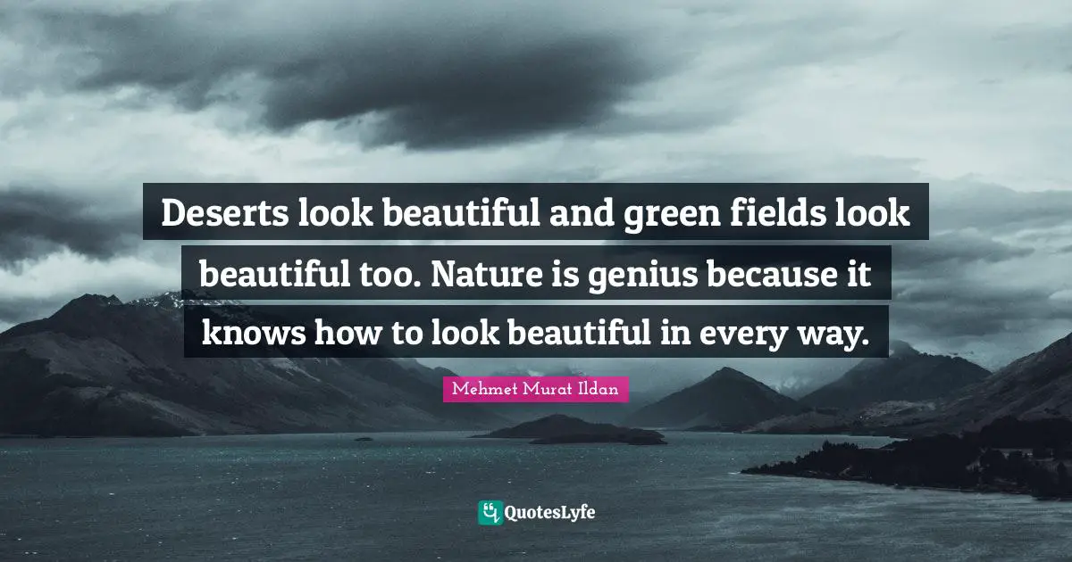 Mehmet Murat Ildan Quotes: Deserts look beautiful and green fields look beautiful too. Nature is genius because it knows how to look beautiful in every way.