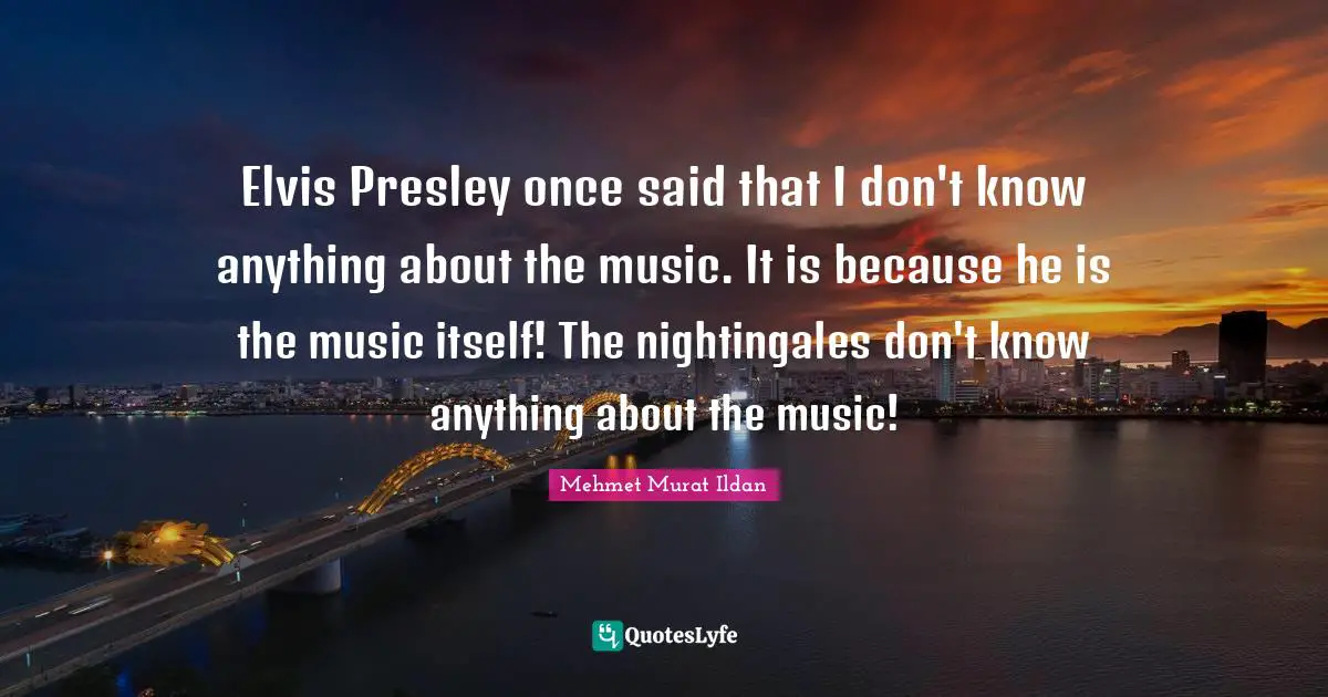 Elvis Presley once said that I don't know anything about the music. It is because he is the music itself! The nightingales don't know anything about the music!