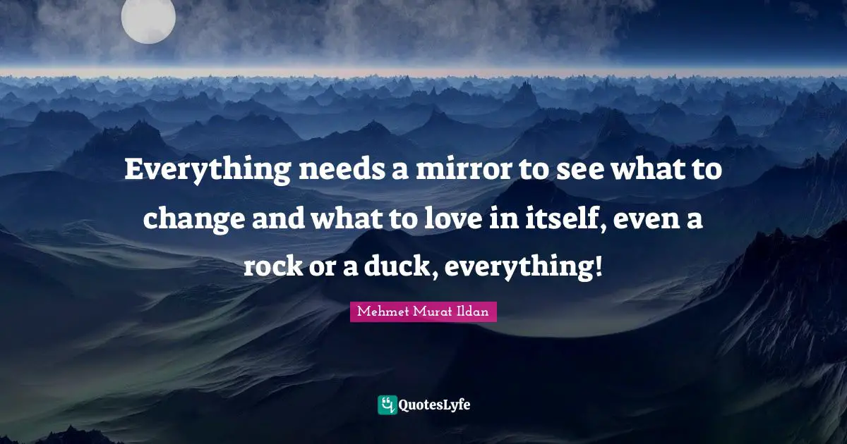 Everything needs a mirror to see what to change and what to love in itself, even a rock or a duck, everything!