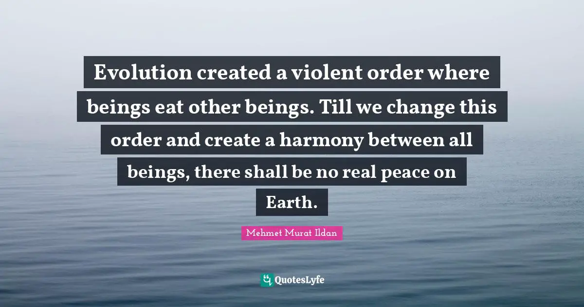 Evolution created a violent order where beings eat other beings. Till we change this order and create a harmony between all beings, there shall be no real peace on Earth.