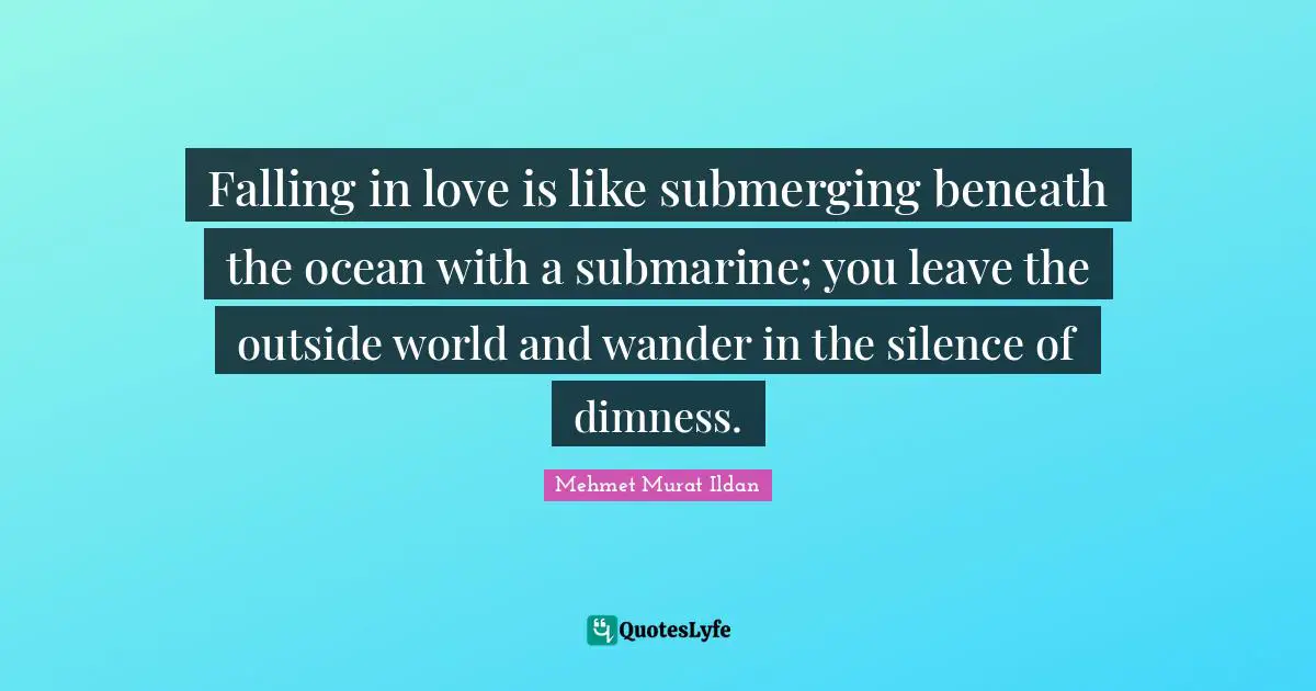 Falling in love is like submerging beneath the ocean with a submarine; you leave the outside world and wander in the silence of dimness.