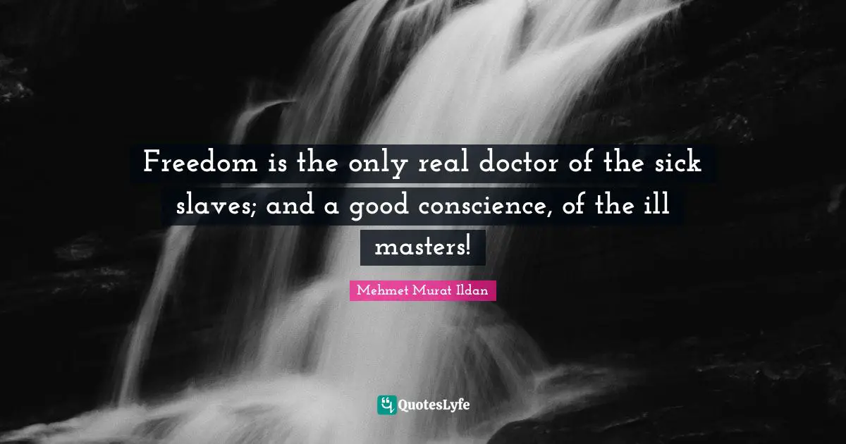 Freedom is the only real doctor of the sick slaves; and a good conscience, of the ill masters!