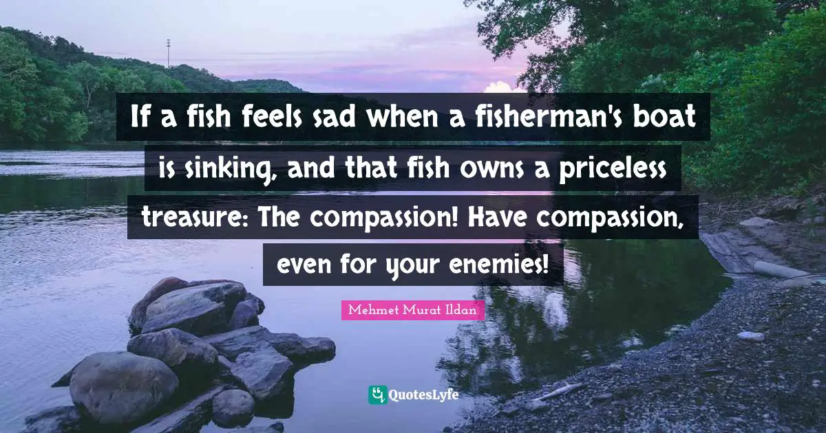 If a fish feels sad when a fisherman's boat is sinking, and that fish owns a priceless treasure: The compassion! Have compassion, even for your enemies!