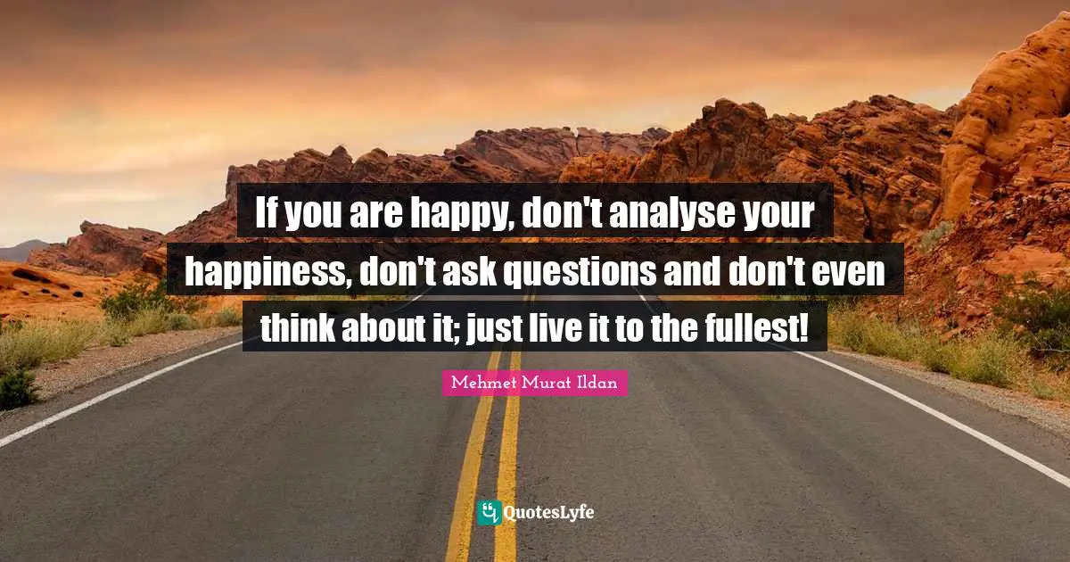 If you are happy, don't analyse your happiness, don't ask questions and don't even think about it; just live it to the fullest!