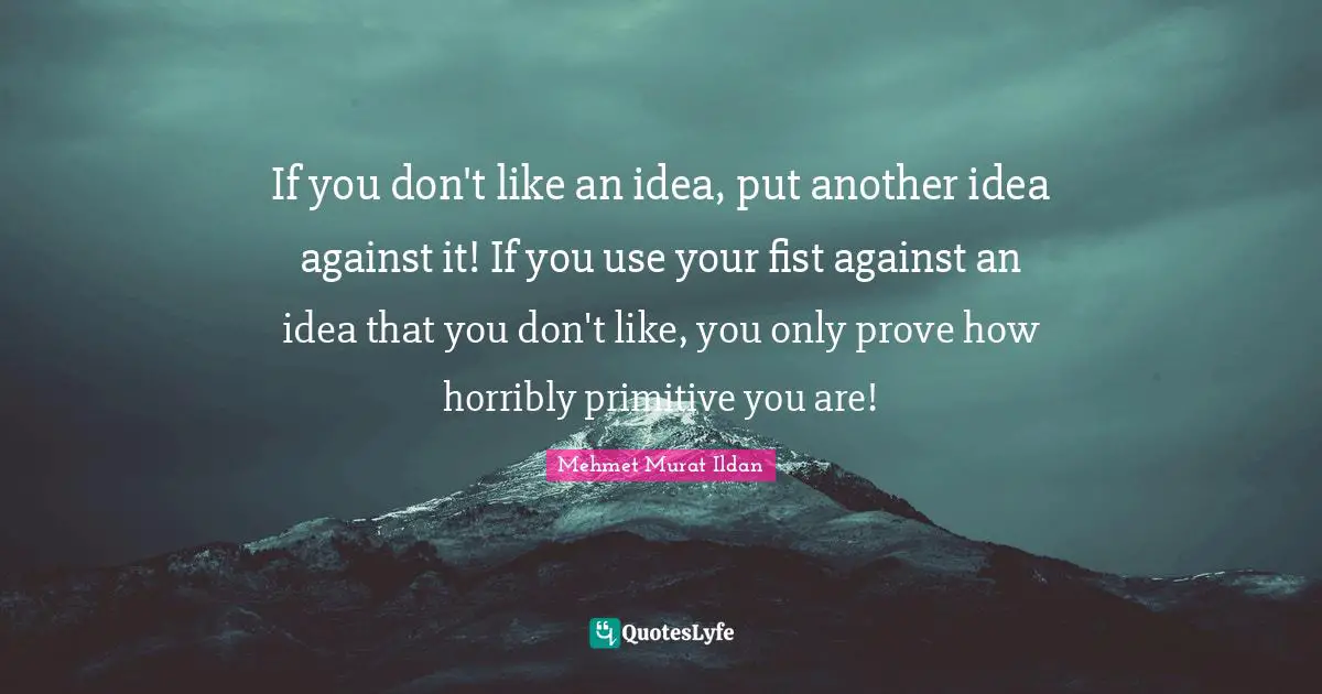 If you don't like an idea, put another idea against it! If you use your fist against an idea that you don't like, you only prove how horribly primitive you are!