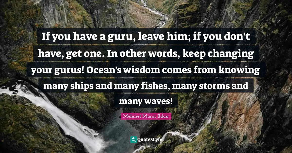 If you have a guru, leave him; if you don't have, get one. In other words, keep changing your gurus! Ocean's wisdom comes from knowing many ships and many fishes, many storms and many waves!