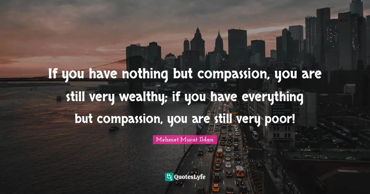 If you have nothing but compassion, you are still very wealthy; if you have everything but compassion, you are still very poor!