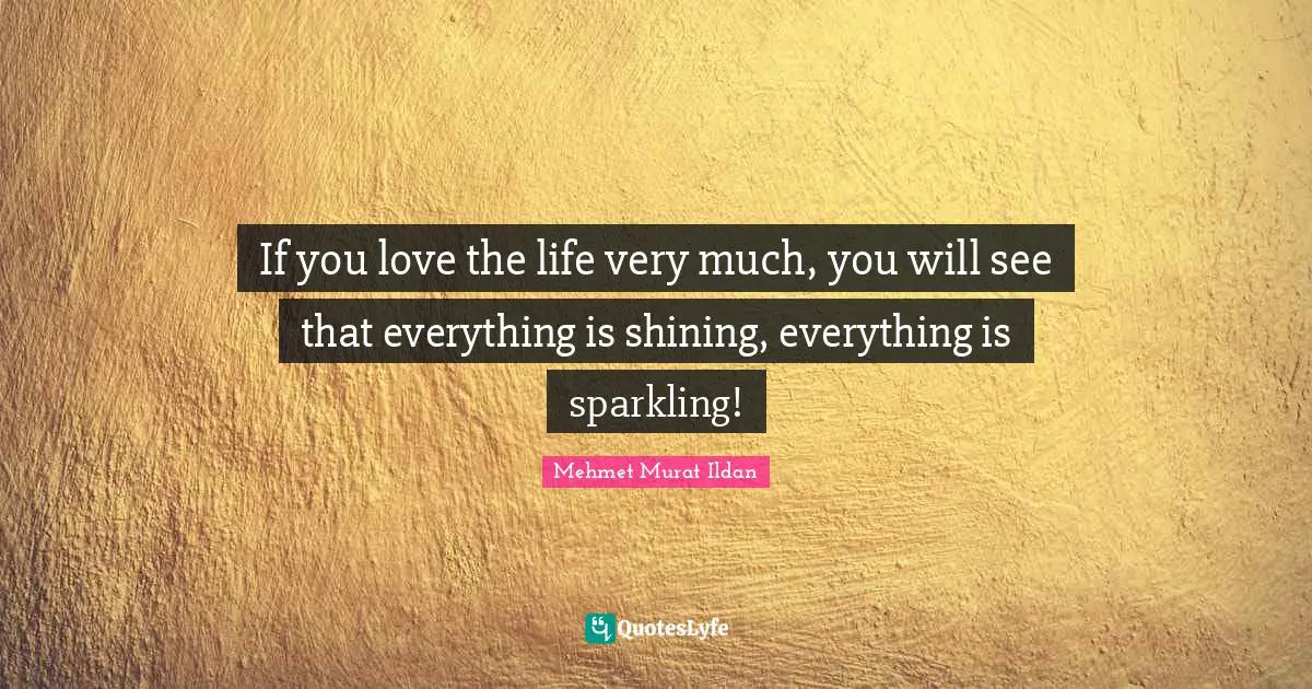 If you love the life very much, you will see that everything is shining, everything is sparkling!