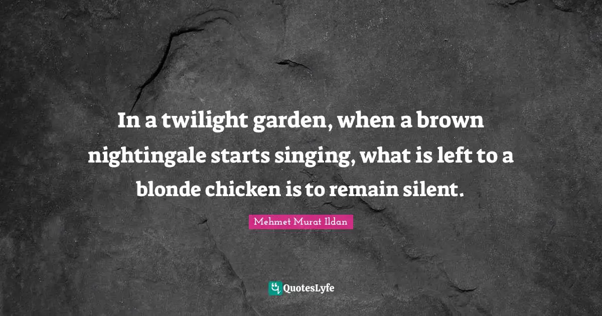 In a twilight garden, when a brown nightingale starts singing, what is left to a blonde chicken is to remain silent.