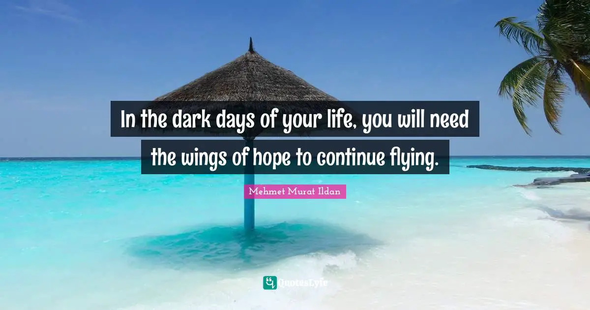 In the dark days of your life, you will need the wings of hope to continue flying.