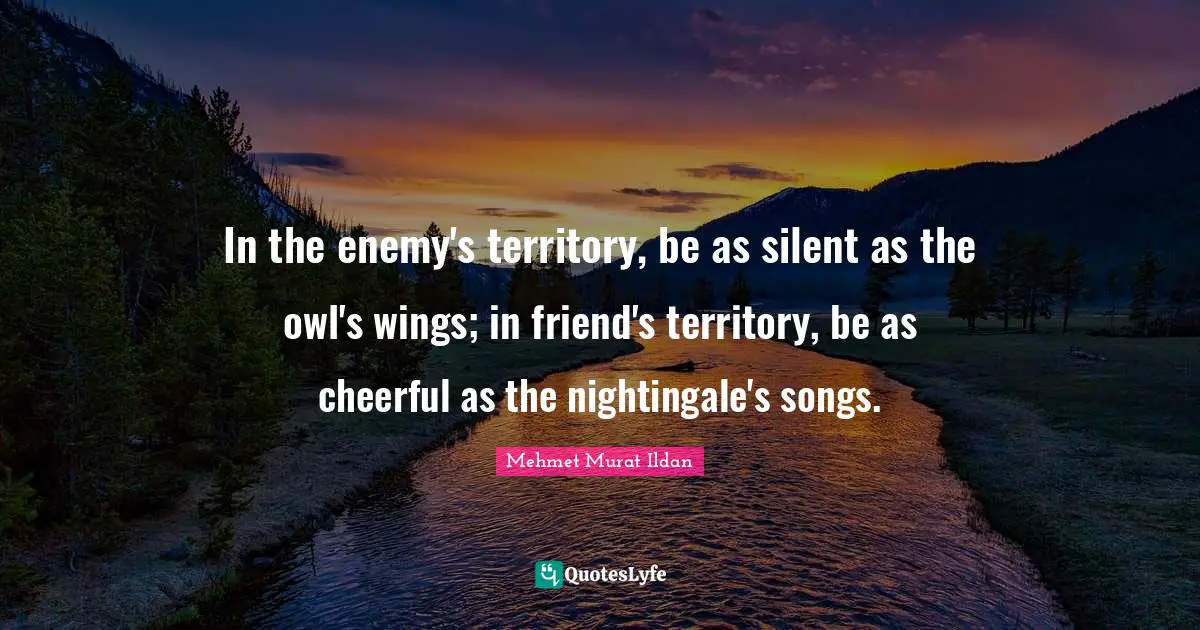 In the enemy's territory, be as silent as the owl's wings; in friend's territory, be as cheerful as the nightingale's songs.
