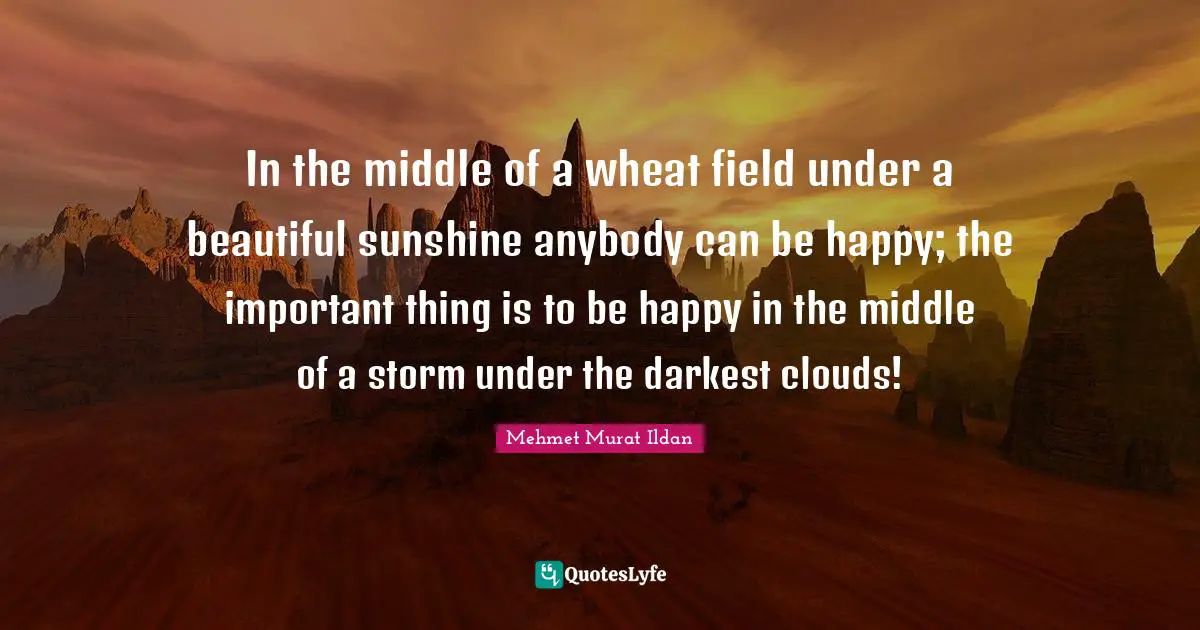 In the middle of a wheat field under a beautiful sunshine anybody can be happy; the important thing is to be happy in the middle of a storm under the darkest clouds!