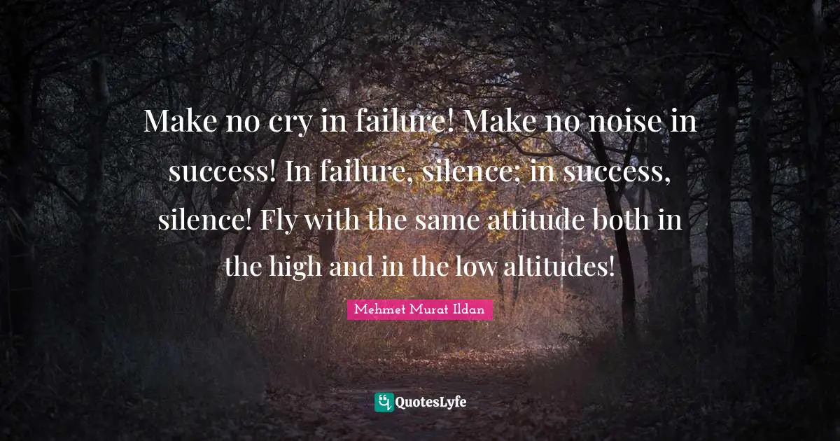 Make no cry in failure! Make no noise in success! In failure, silence; in success, silence! Fly with the same attitude both in the high and in the low altitudes!