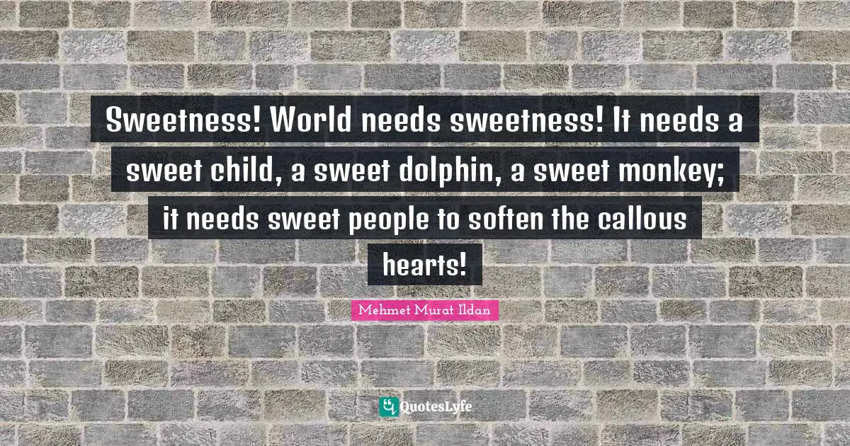 Sweetness! World needs sweetness! It needs a sweet child, a sweet dolphin, a sweet monkey; it needs sweet people to soften the callous hearts!