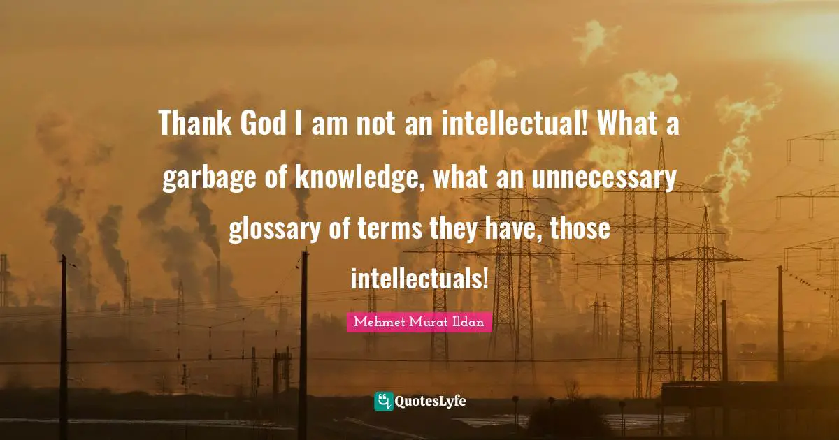 Thank God I am not an intellectual! What a garbage of knowledge, what an unnecessary glossary of terms they have, those intellectuals!