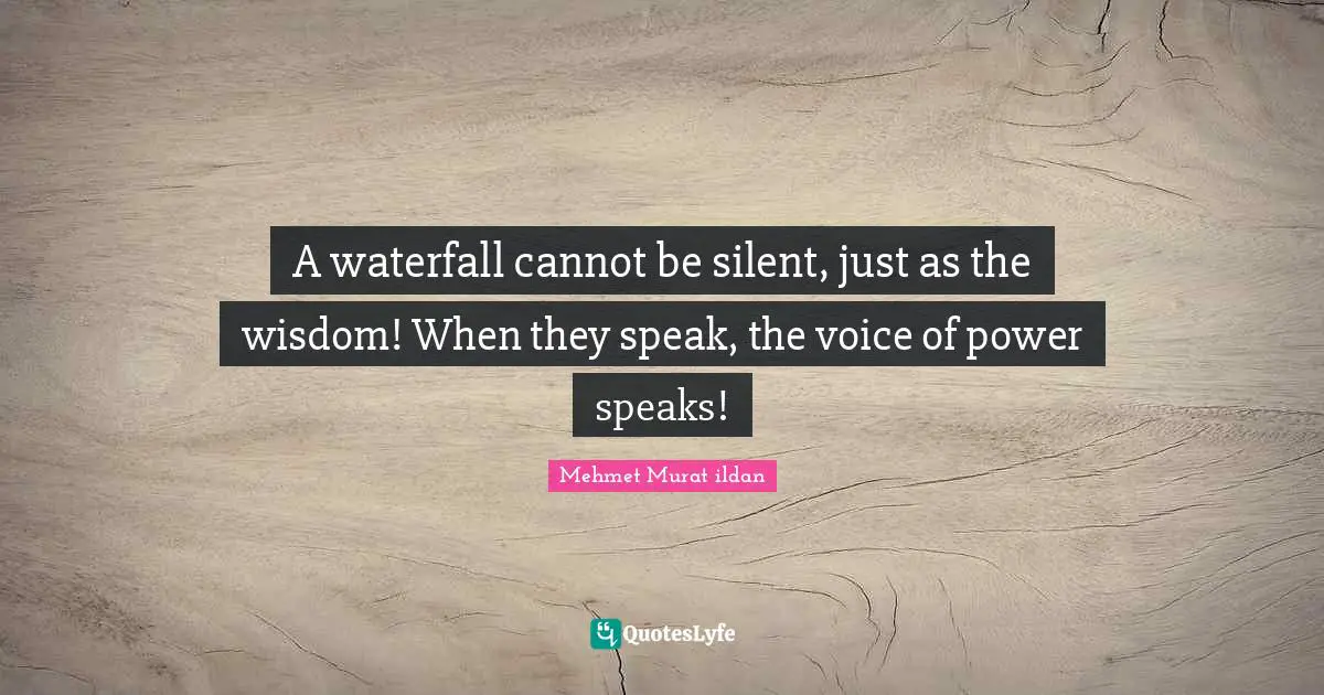 Mehmet Murat ildan Quotes: A waterfall cannot be silent, just as the wisdom! When they speak, the voice of power speaks!