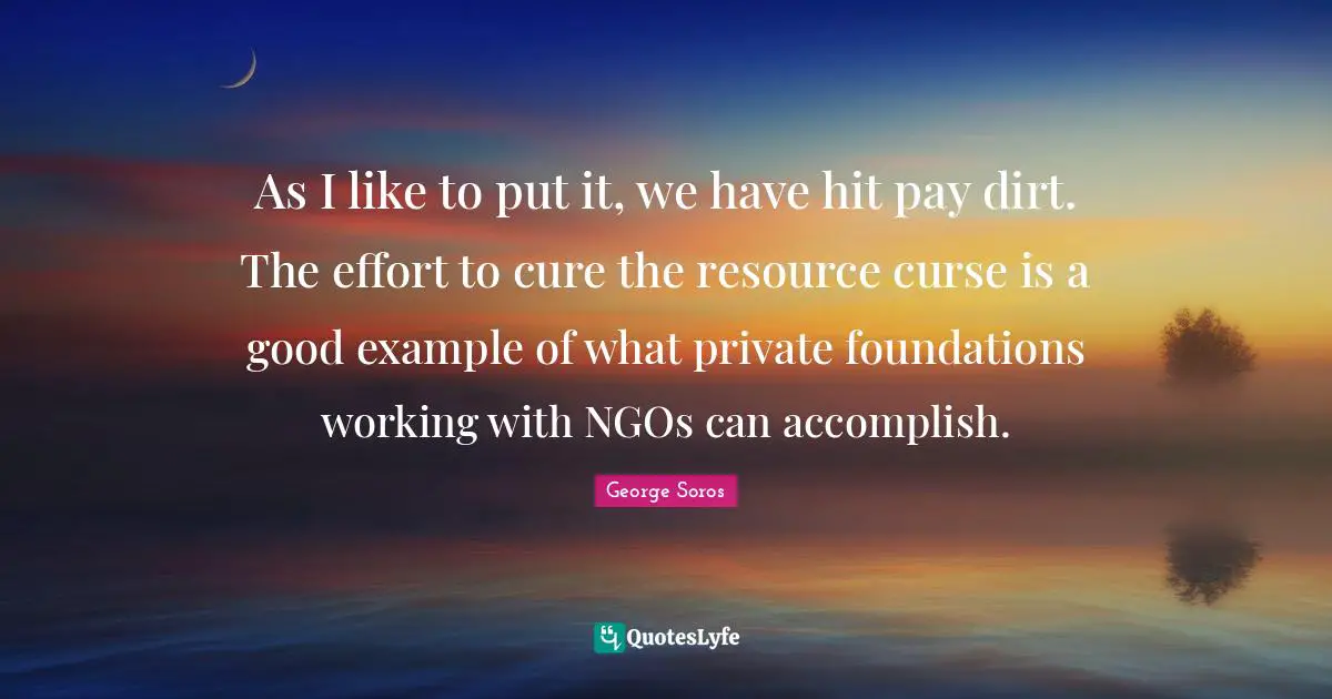 As I like to put it, we have hit pay dirt. The effort to cure the resource curse is a good example of what private foundations working with NGOs can accomplish.