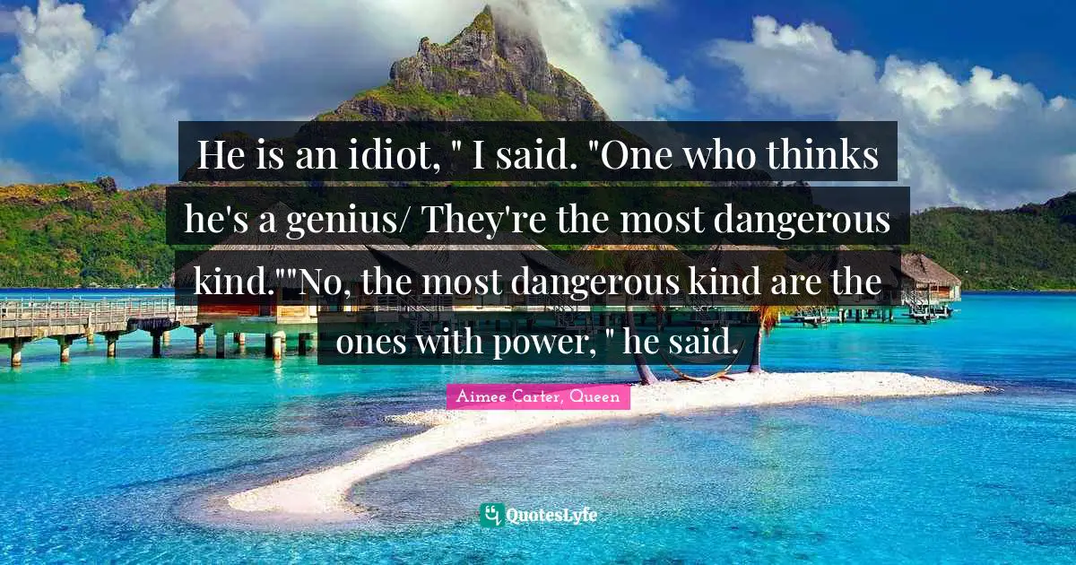 Delusions Quotes: "He is an idiot, " I said. "One who thinks he's a genius/ They're the most dangerous kind.""No, the most dangerous kind are the ones with power, " he said."