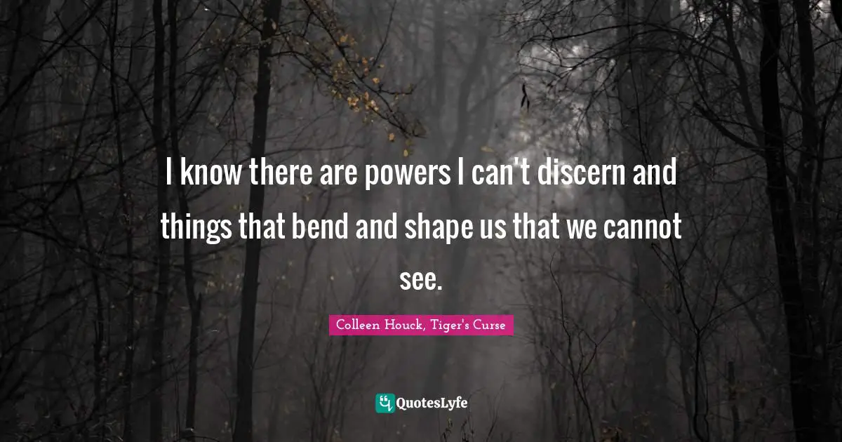 I know there are powers I can't discern and things that bend and shape us that we cannot see.