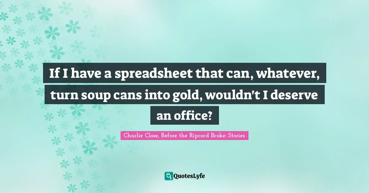 If I have a spreadsheet that can, whatever, turn soup cans into gold, wouldn't I deserve an office?