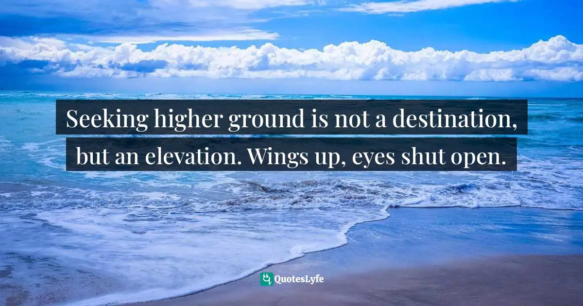 Seeking higher ground is not a destination, but an elevation. Wings up, eyes shut open.