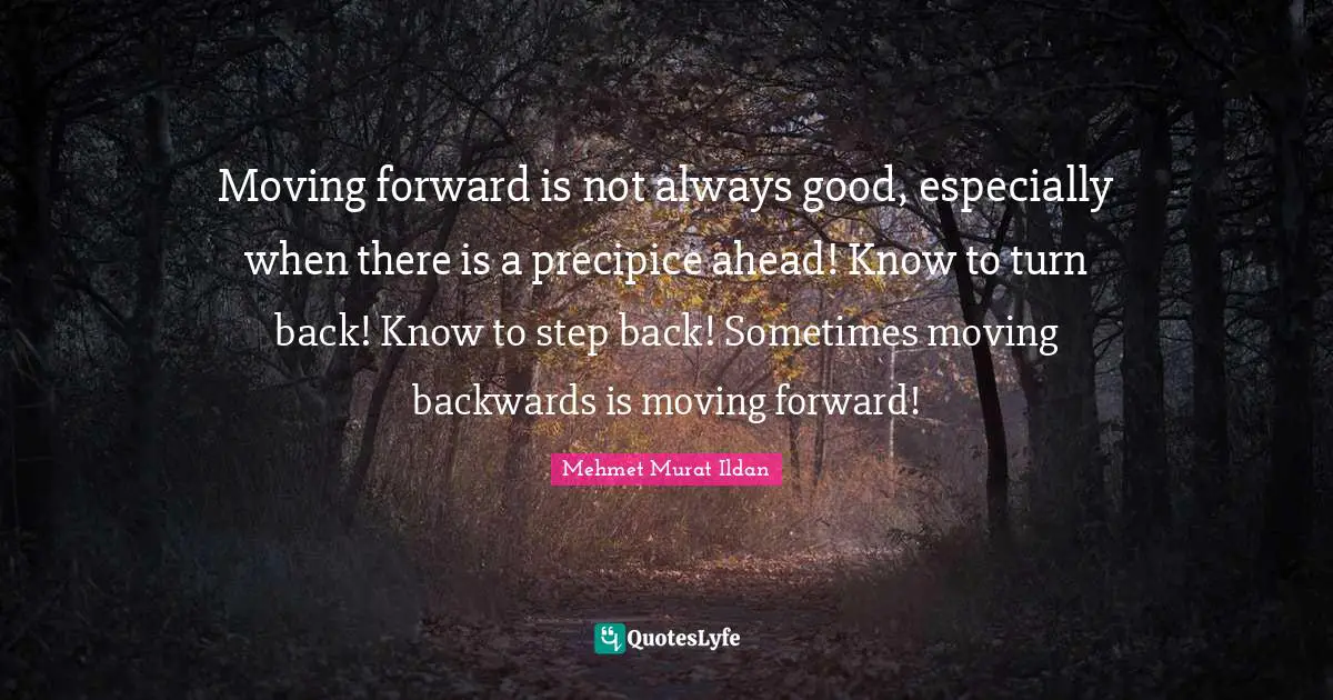 Moving forward is not always good, especially when there is a precipice ahead! Know to turn back! Know to step back! Sometimes moving backwards is moving forward!