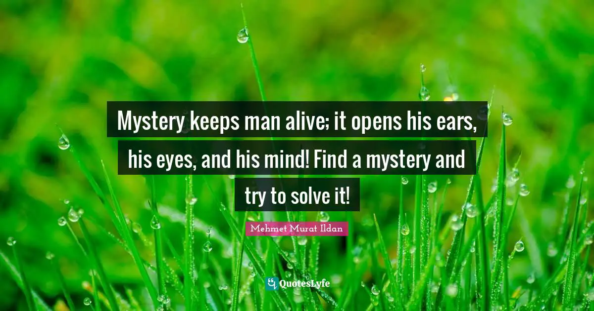 Mystery keeps man alive; it opens his ears, his eyes, and his mind! Find a mystery and try to solve it!